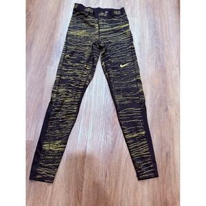 Nike Pro Training Tights Black Yellow Graphic Leggings Athletic Yoga Womens‎ m